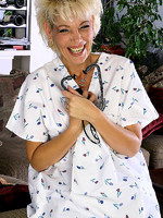 mature blonde nurse slide out of her uniform and smiles